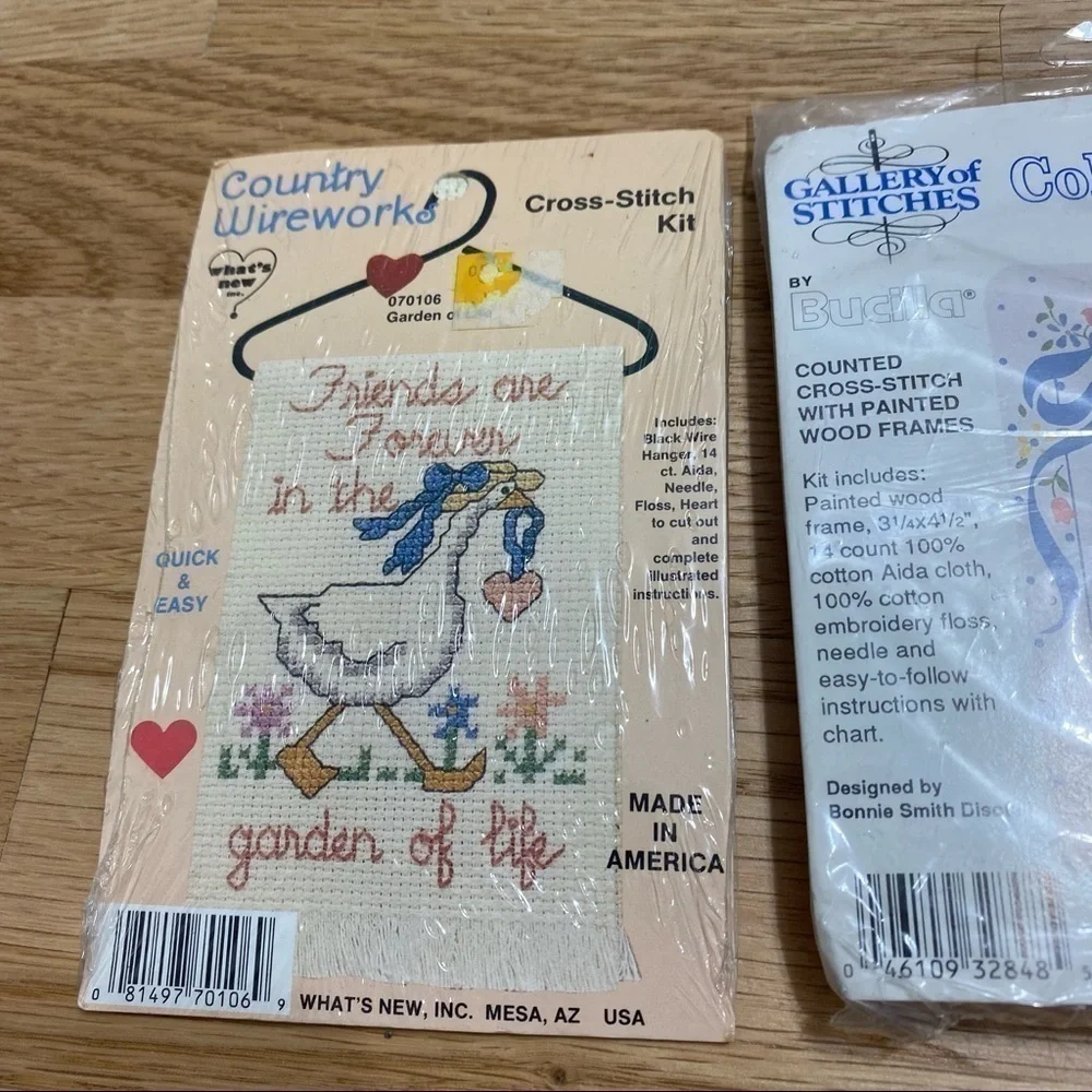 Vintage Cross Stitch Kit Bundle Bucilla Mother Wood Frame Friends Duck New